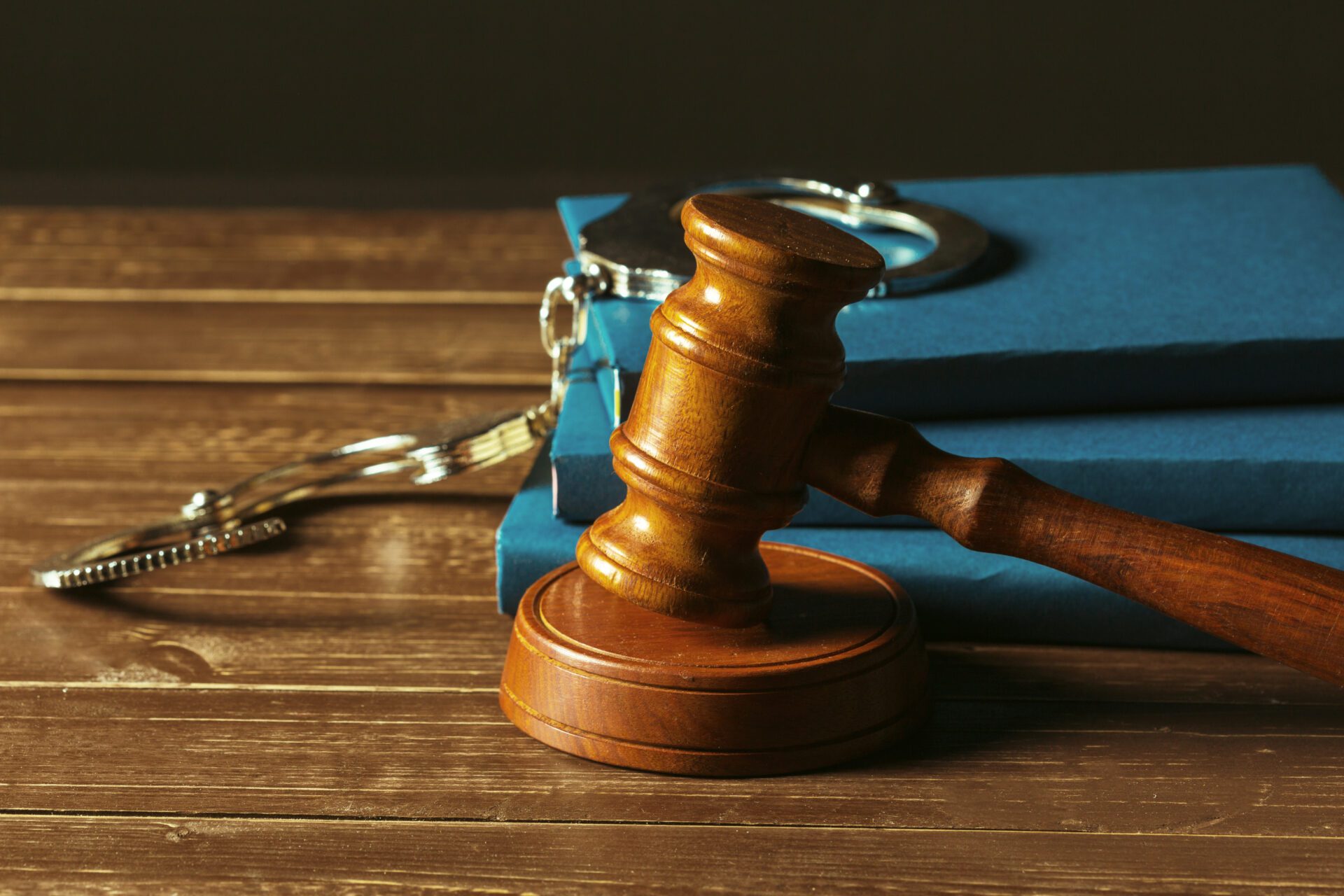 Gavel With Books On Old Wooden Desk Gavel With Books On Old Wooden Desk